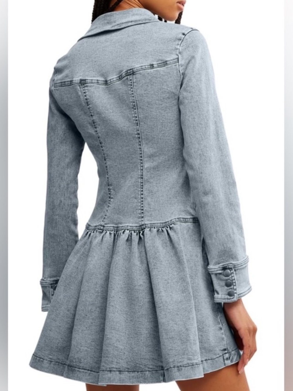Free People Roadhouse L/S Denim Dress Small Cowgirl Gameday Western $168 - Picture 2 of 8
